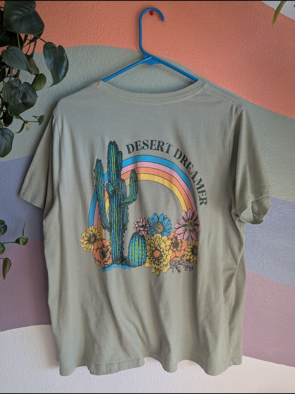 Rebellious One Sage Green Cactus "Desert Dreamer" Pocket Tee 🌵🌈